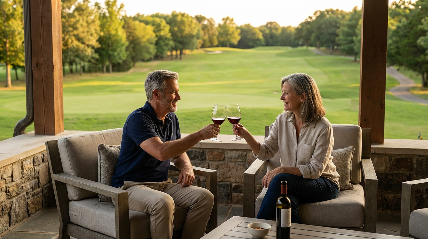 Empty nesters enjoying patio at Edgewater