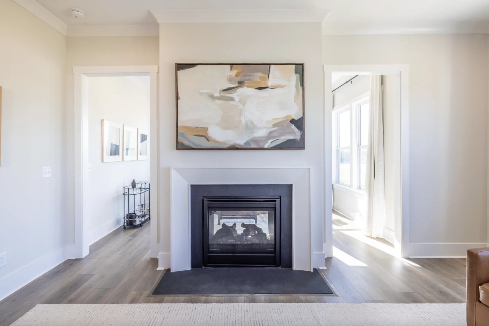 Gas fireplace in the Winslow great room