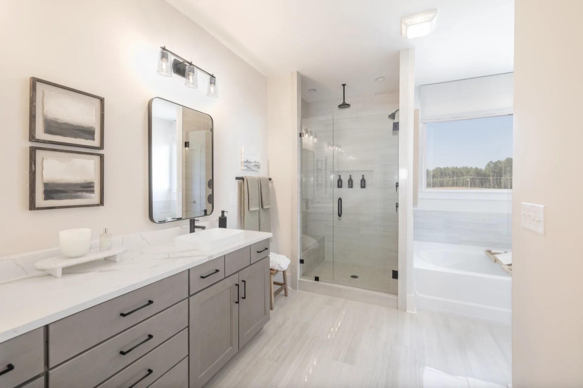 Luxury shower in the primary bath of the Winslow